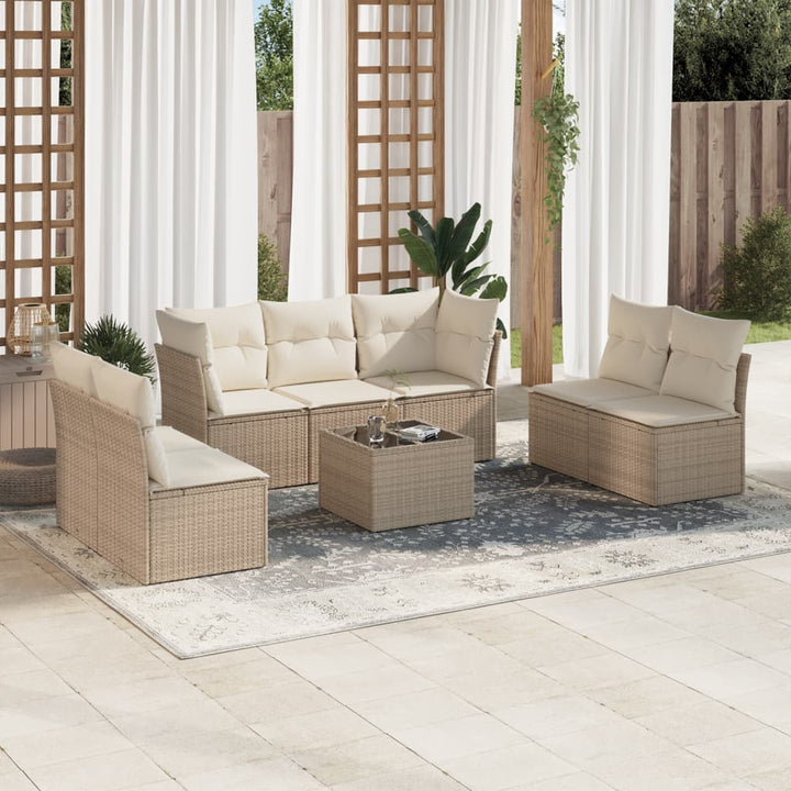 Matgrupp För Trädgården Med Dynor 7 Delar Beige Konstrotting