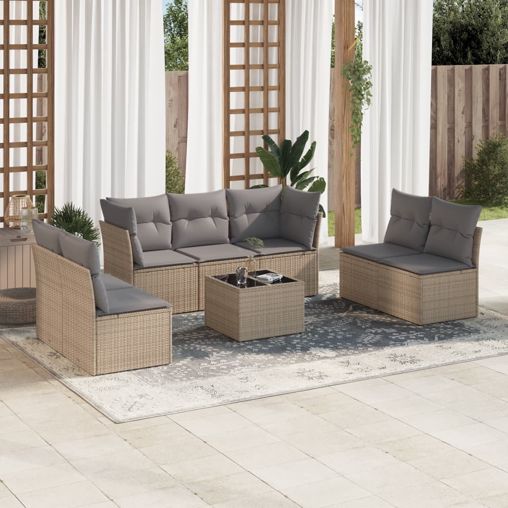 Matgrupp För Trädgården Med Dynor 7 Delar Beige Konstrotting