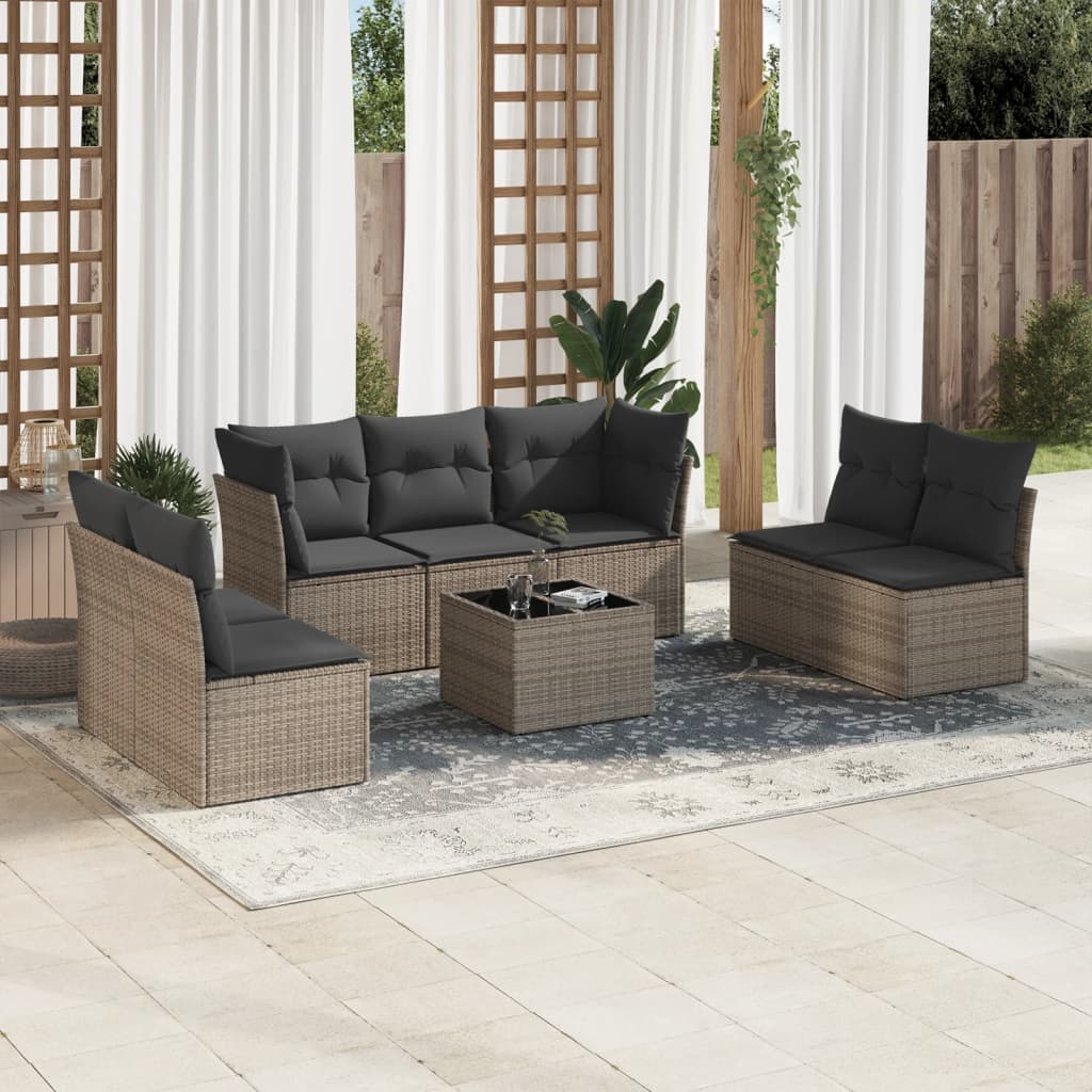 Matgrupp För Trädgården Med Dynor 7 Delar Beige Konstrotting