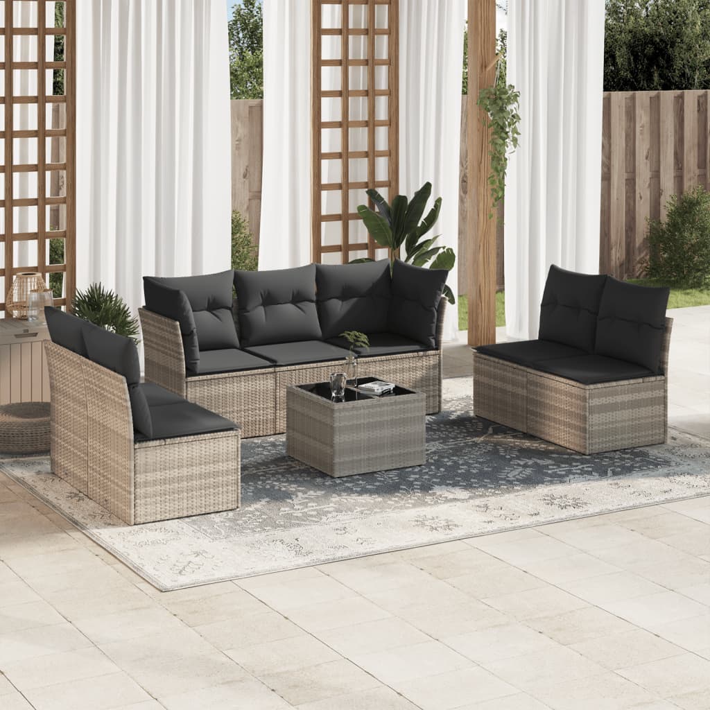 Matgrupp För Trädgården Med Dynor 7 Delar Beige Konstrotting