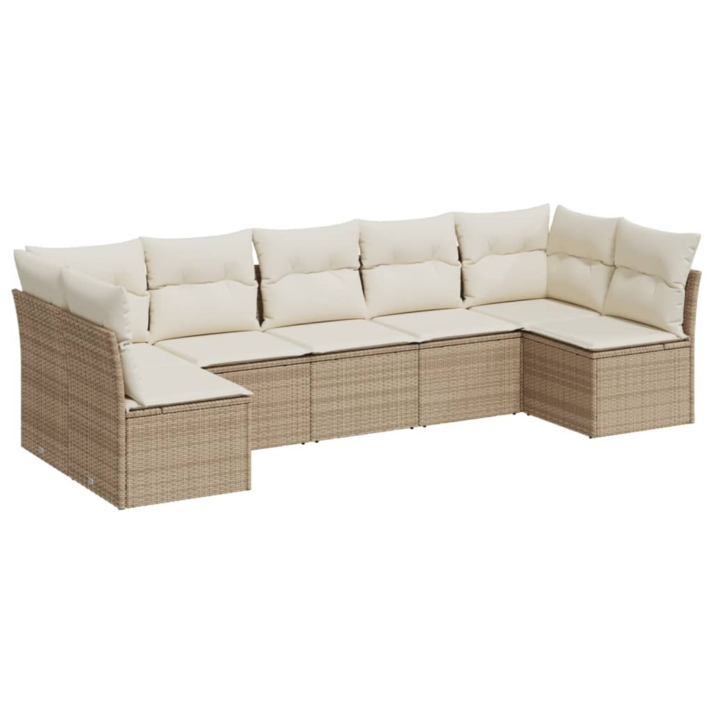 Matgrupp För Trädgården Med Dynor 7 Delar Beige Konstrotting