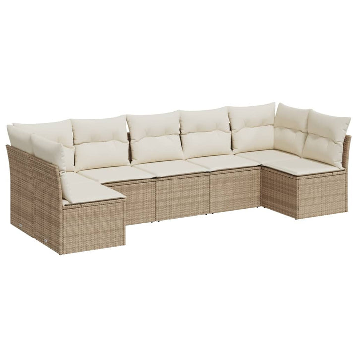 Matgrupp För Trädgården Med Dynor 7 Delar Beige Konstrotting