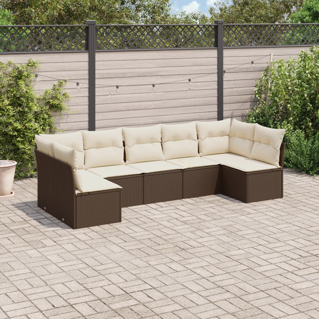 Matgrupp För Trädgården Med Dynor 7 Delar Beige Konstrotting