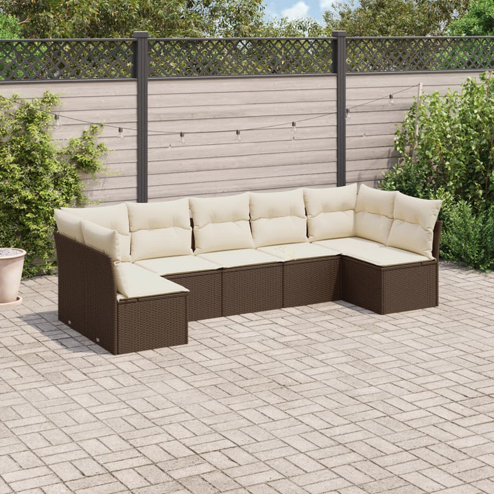 Matgrupp För Trädgården Med Dynor 7 Delar Beige Konstrotting