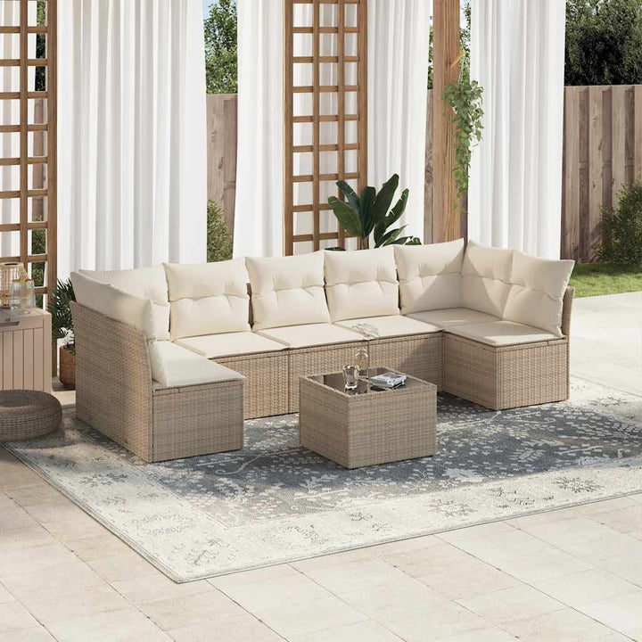 Matgrupp För Trädgården Med Dynor 7 Delar Beige Konstrotting