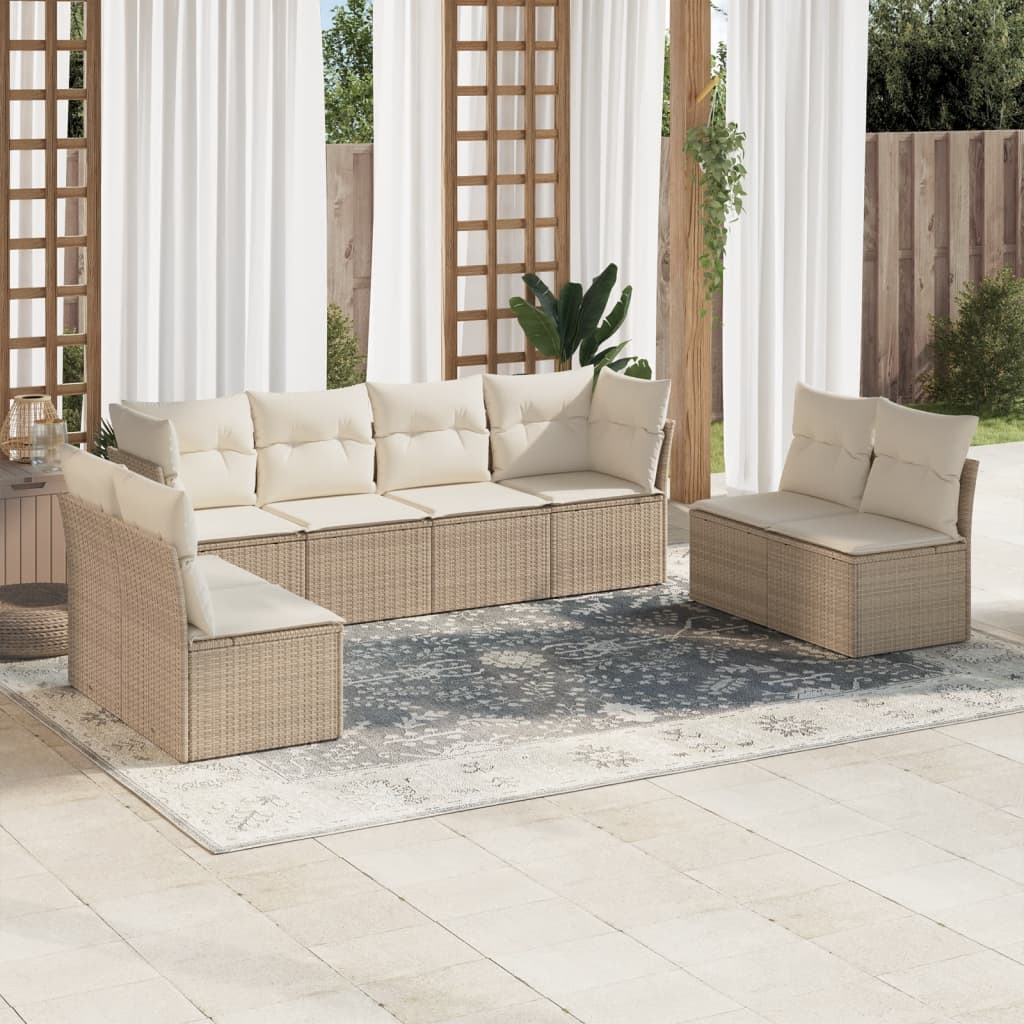 Matgrupp För Trädgården Med Dynor 8 Delar Beige Konstrotting