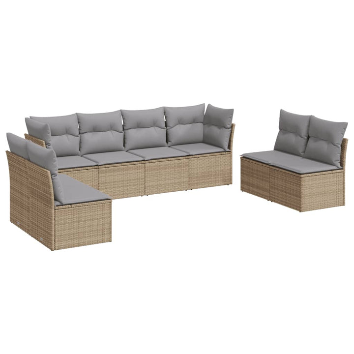 Matgrupp För Trädgården Med Dynor 8 Delar Beige Konstrotting