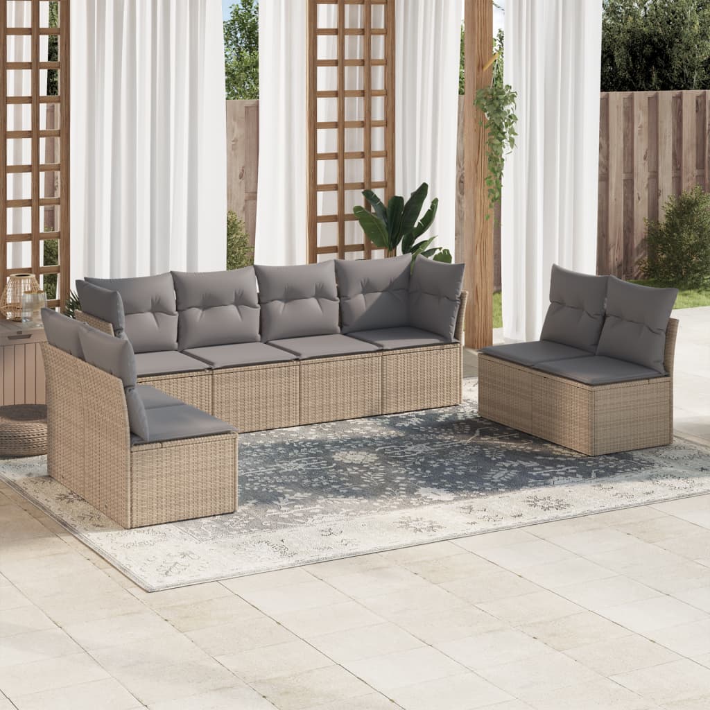 Matgrupp För Trädgården Med Dynor 8 Delar Beige Konstrotting
