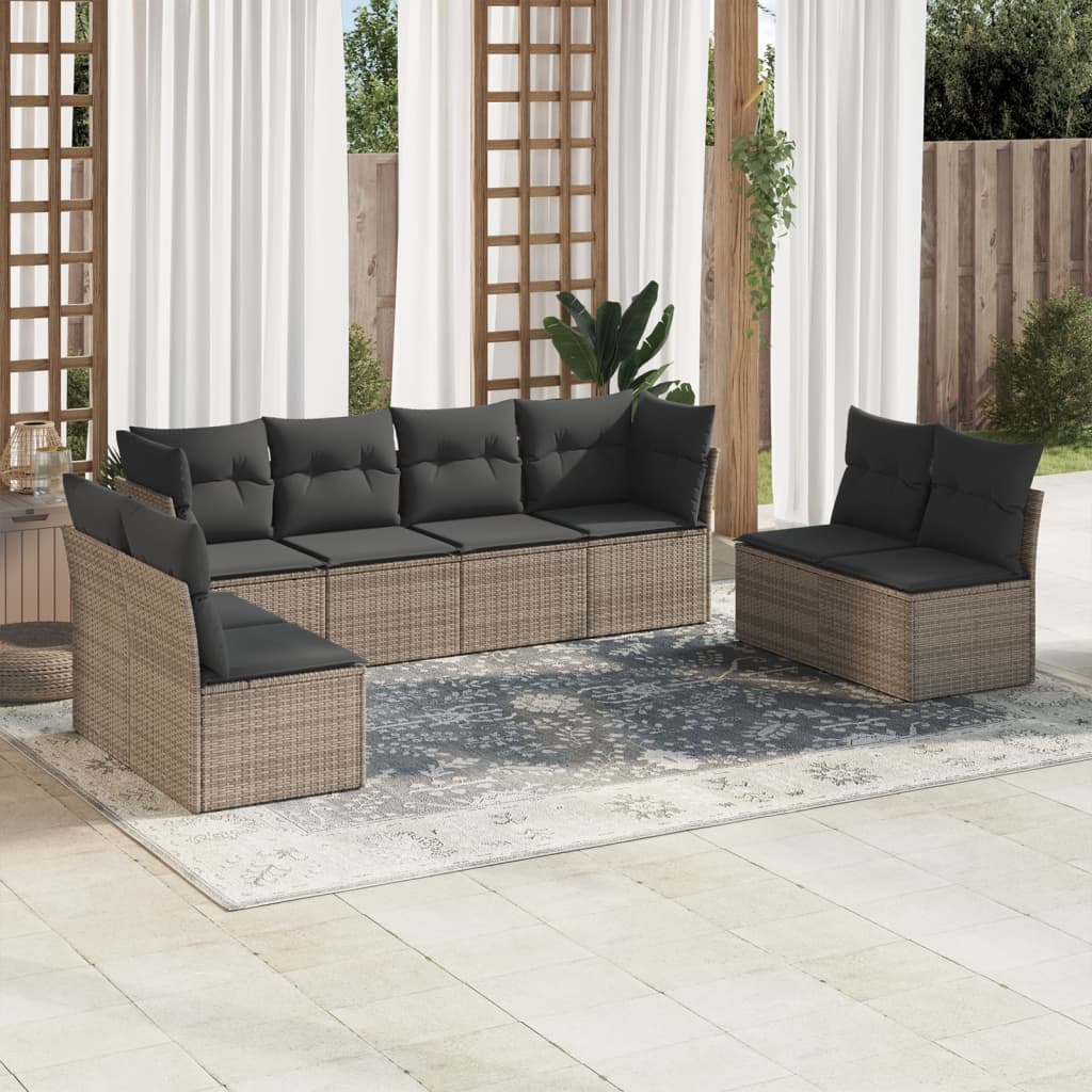 Matgrupp För Trädgården Med Dynor 8 Delar Beige Konstrotting