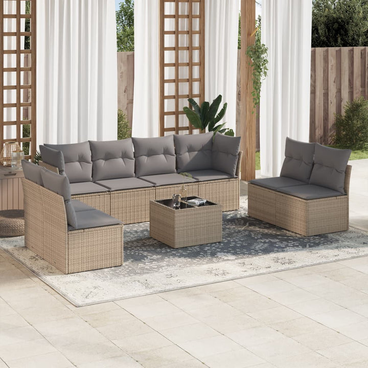 Matgrupp För Trädgården Med Dynor 8 Delar Beige Konstrotting