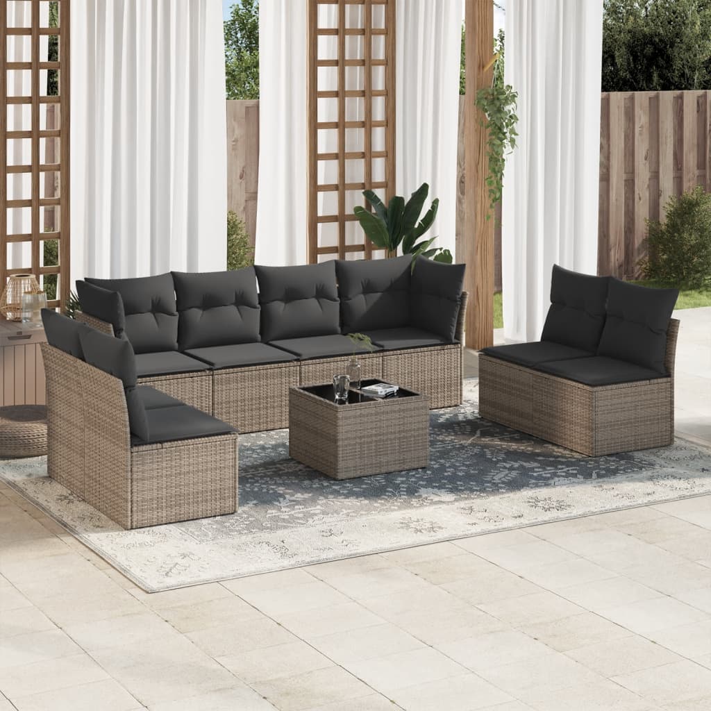 Matgrupp För Trädgården Med Dynor 8 Delar Beige Konstrotting