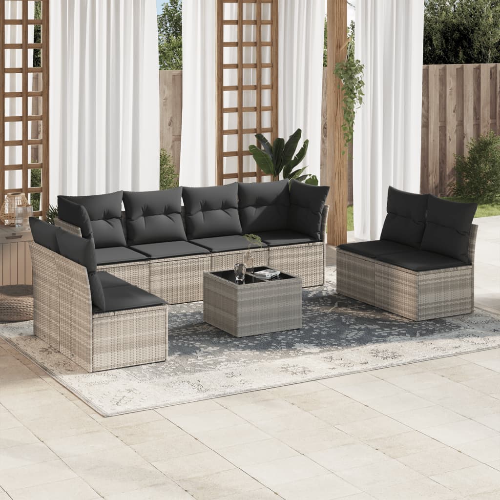 Matgrupp För Trädgården Med Dynor 8 Delar Beige Konstrotting