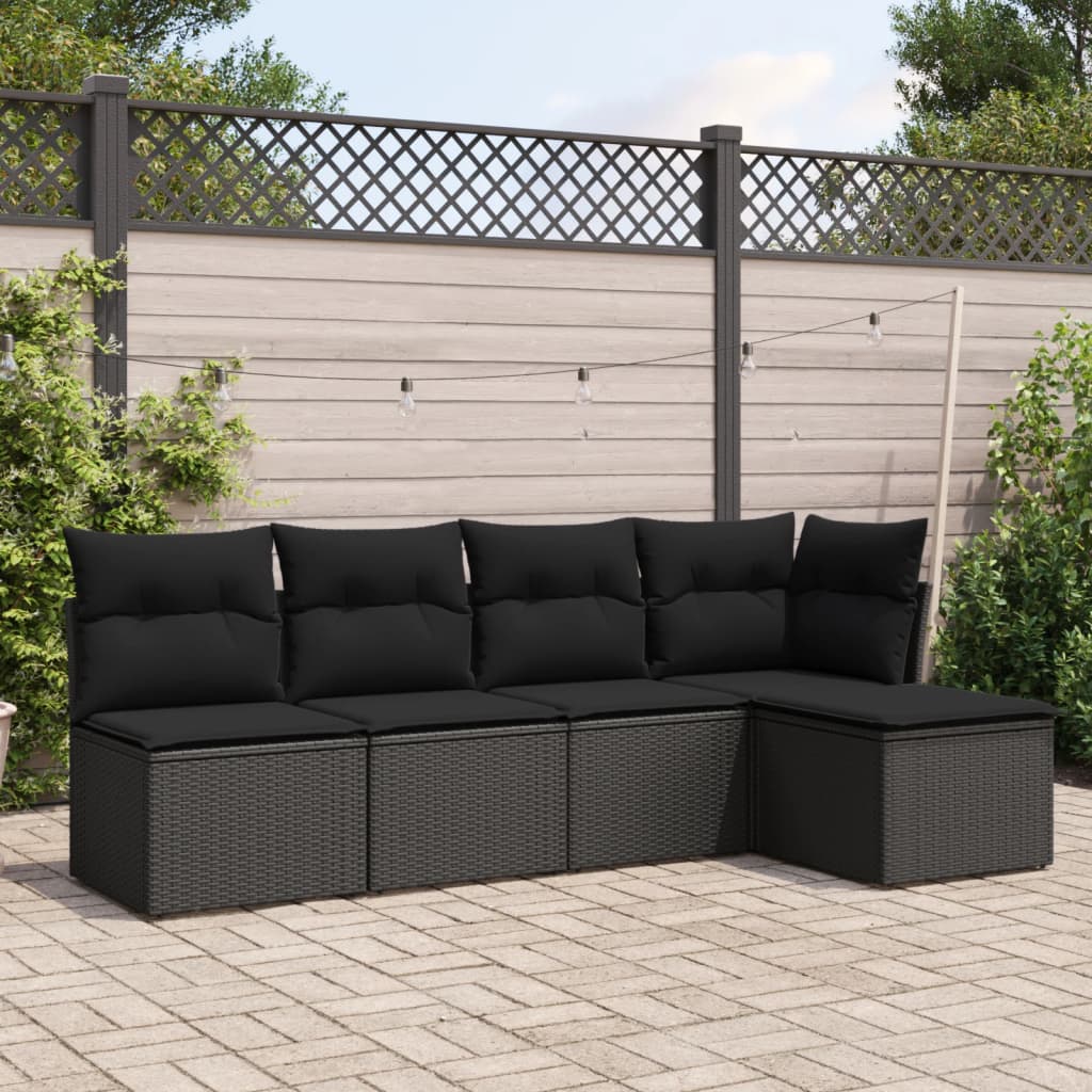 Loungegrupp Med Dynor 6 Delar Svart Konstrotting