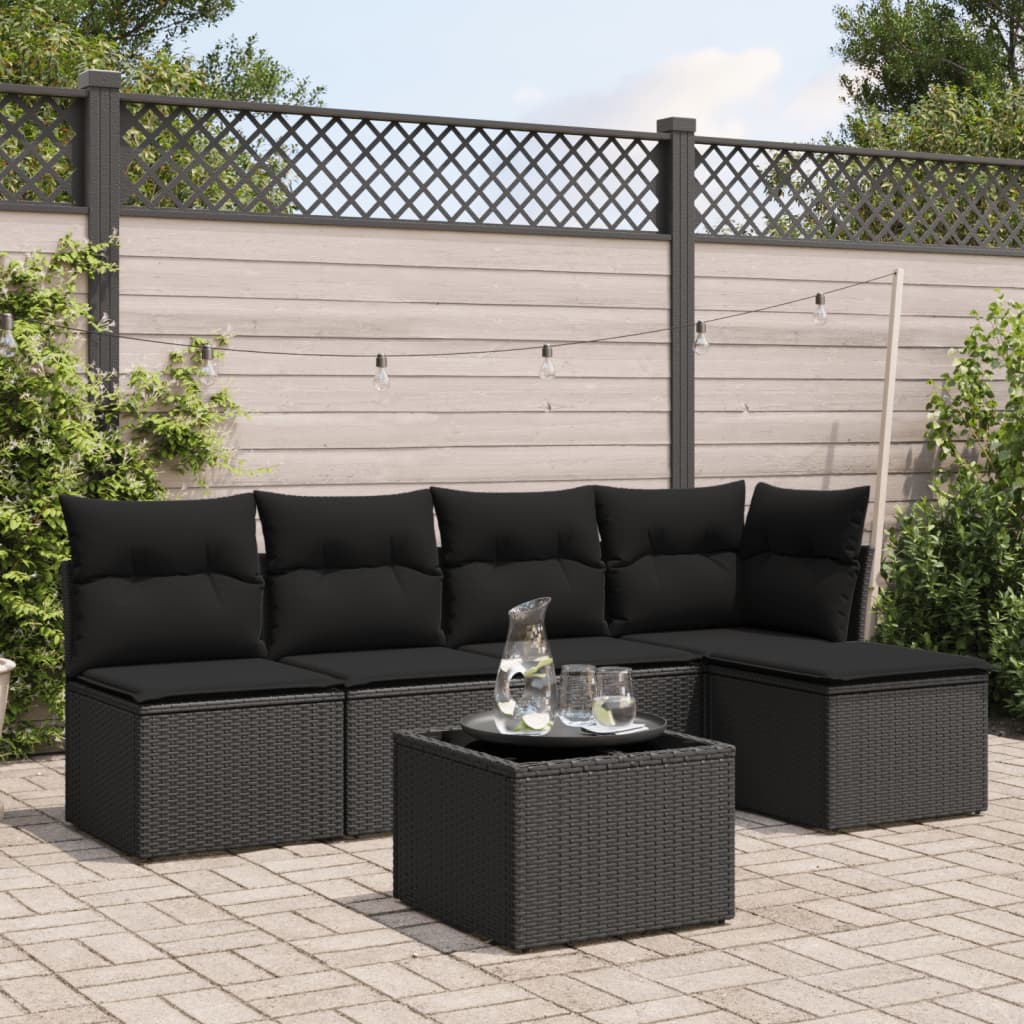 Loungegrupp Med Dynor 6 Delar Svart Konstrotting