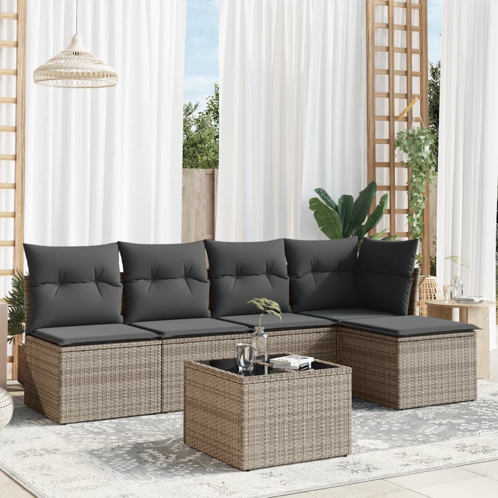 Loungegrupp Med Dynor 6 Delar Svart Konstrotting