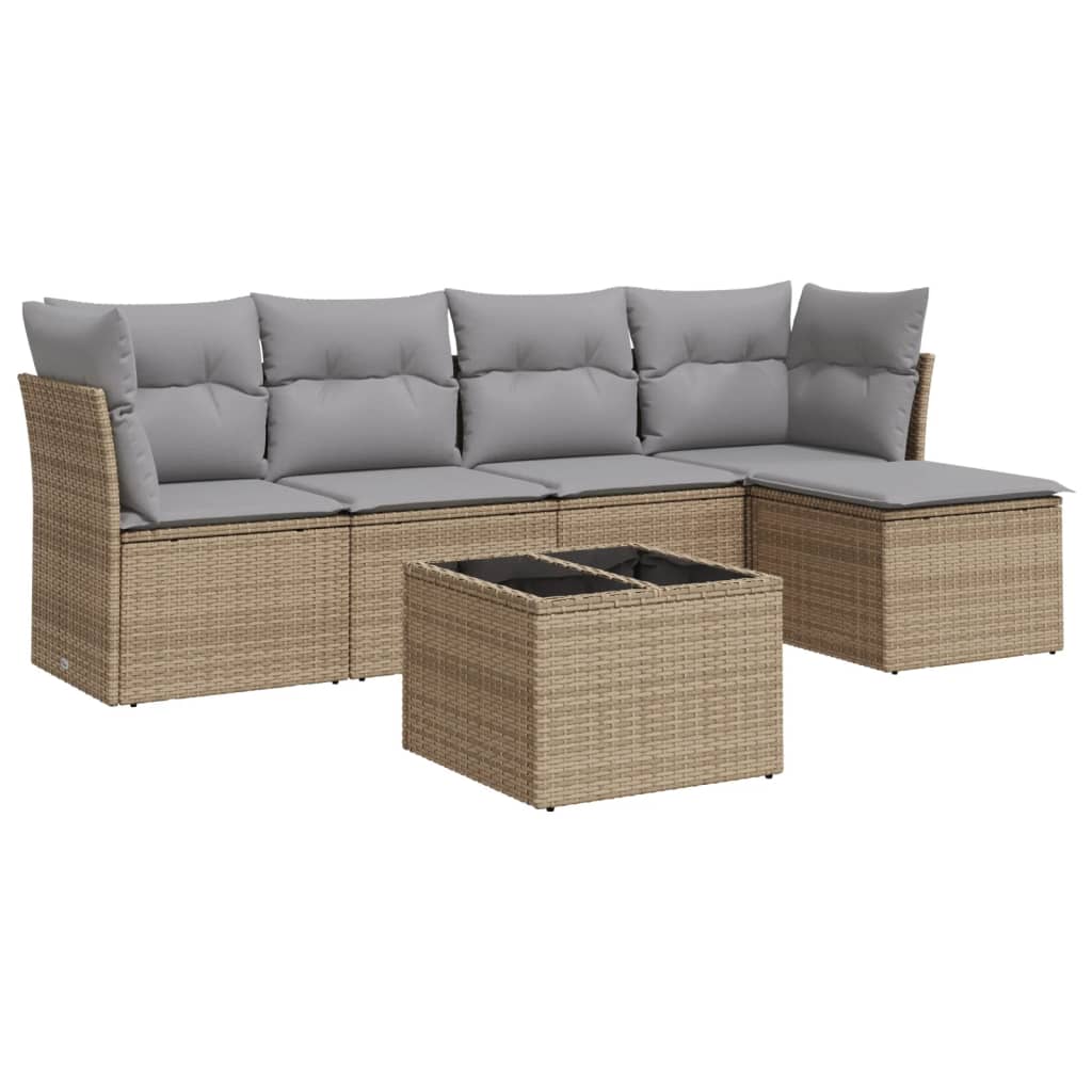 Soffgrupp För Trädgården Med Dynor 6 Delar Beige Konstrotting