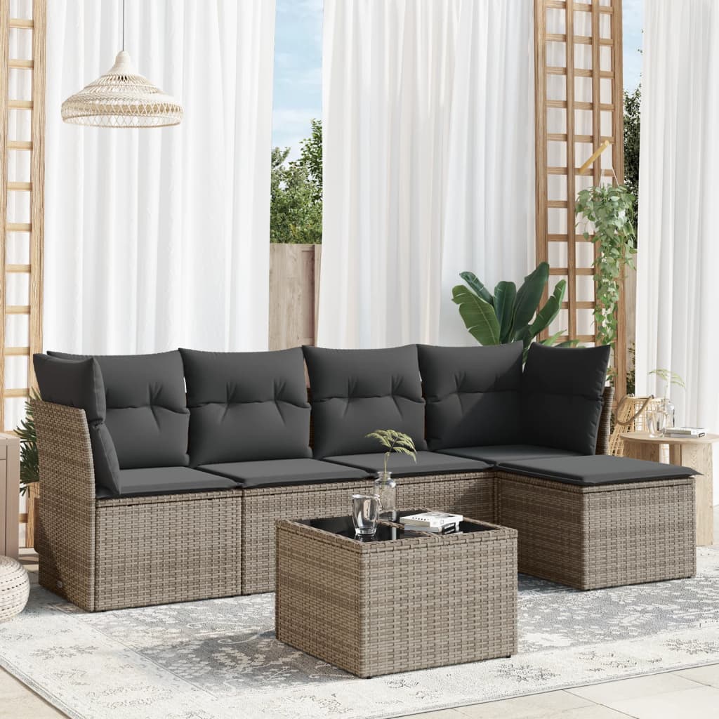 Soffgrupp För Trädgården Med Dynor 6 Delar Beige Konstrotting