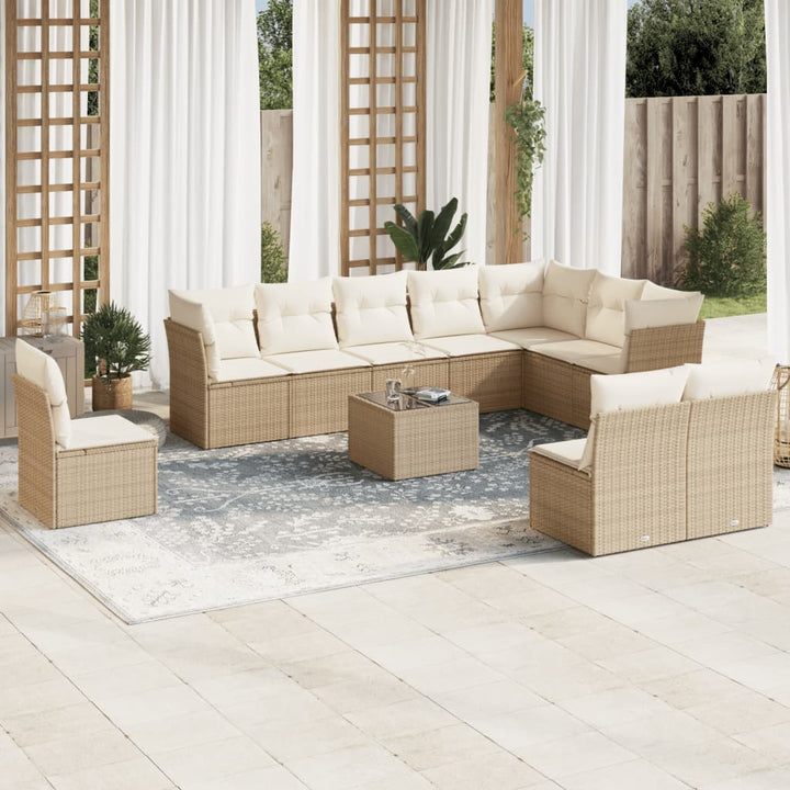 Soffgrupp För Trädgård Med Dynor 10 Delar Beige Konstrotting