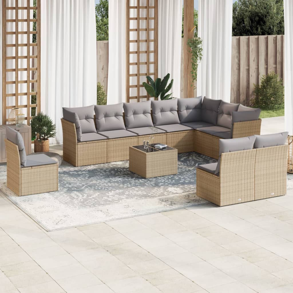 Soffgrupp För Trädgård Med Dynor 10 Delar Beige Konstrotting
