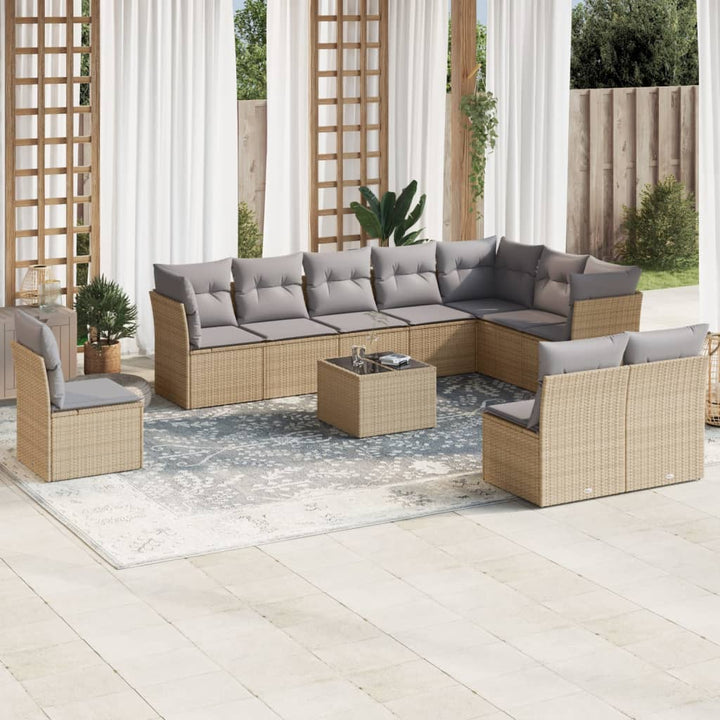 Soffgrupp För Trädgård Med Dynor 10 Delar Beige Konstrotting