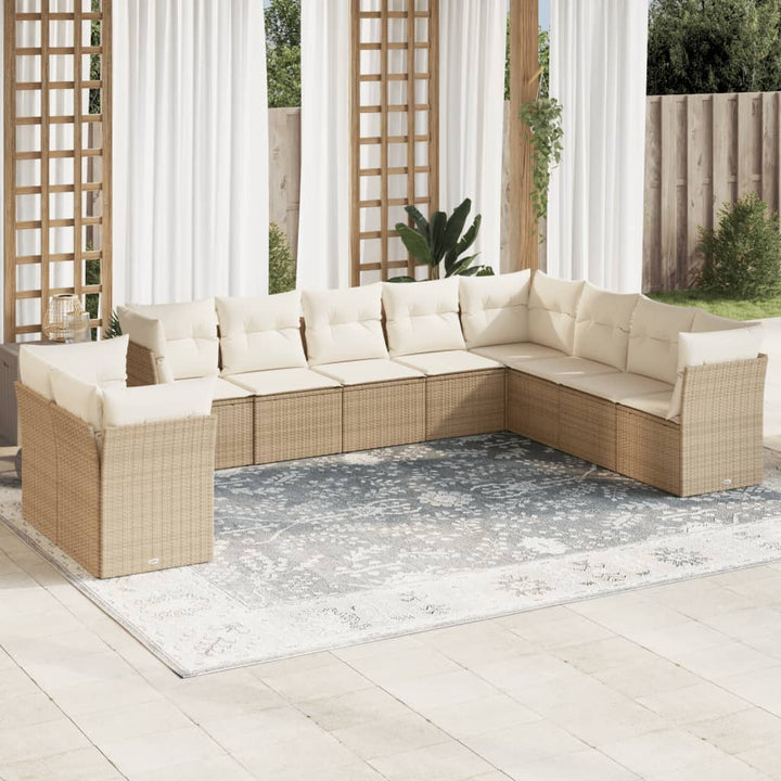 Loungegrupp För Trädgården M. Dynor 11 Delar Beige Konstrotting