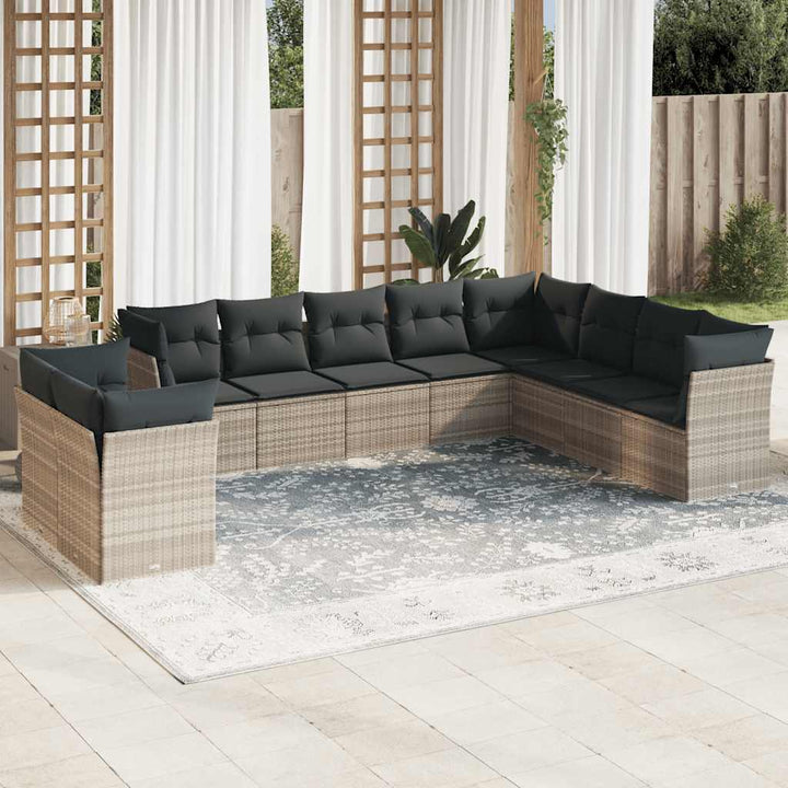 Loungegrupp För Trädgården M. Dynor 11 Delar Beige Konstrotting