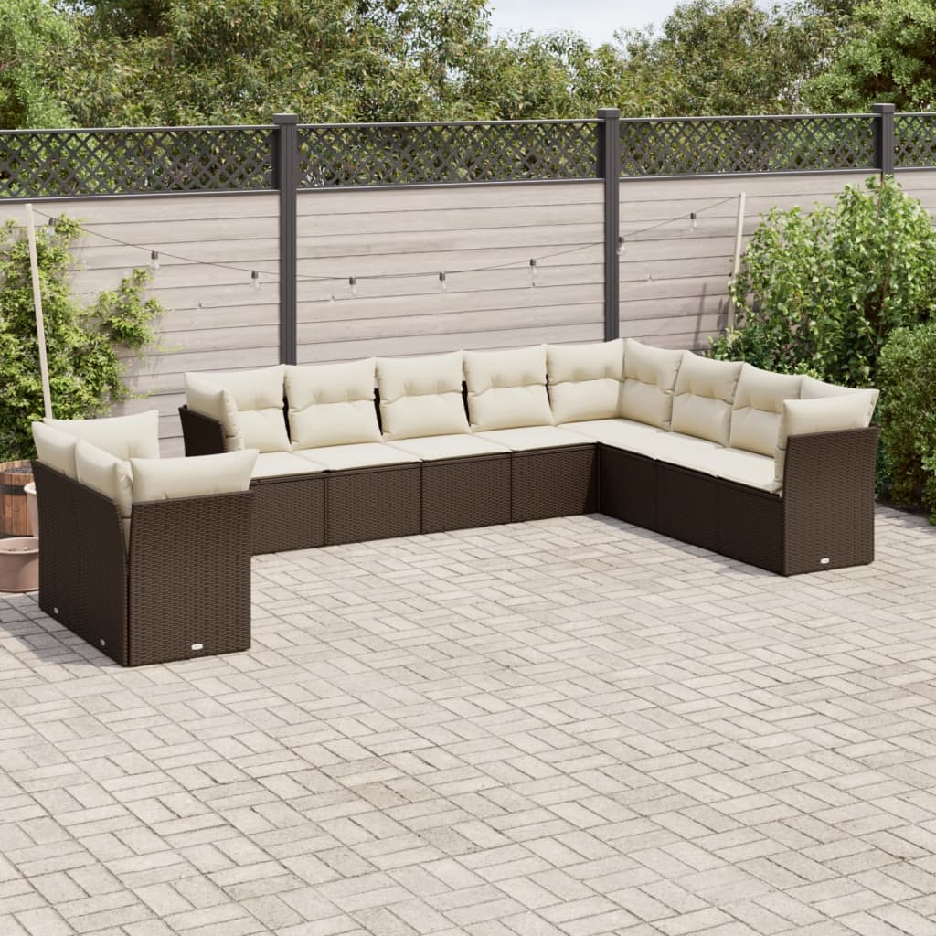 Loungegrupp För Trädgården M. Dynor 11 Delar Beige Konstrotting