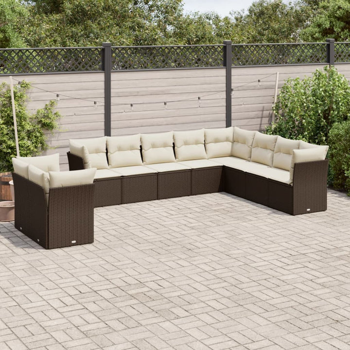 Loungegrupp För Trädgården M. Dynor 11 Delar Beige Konstrotting