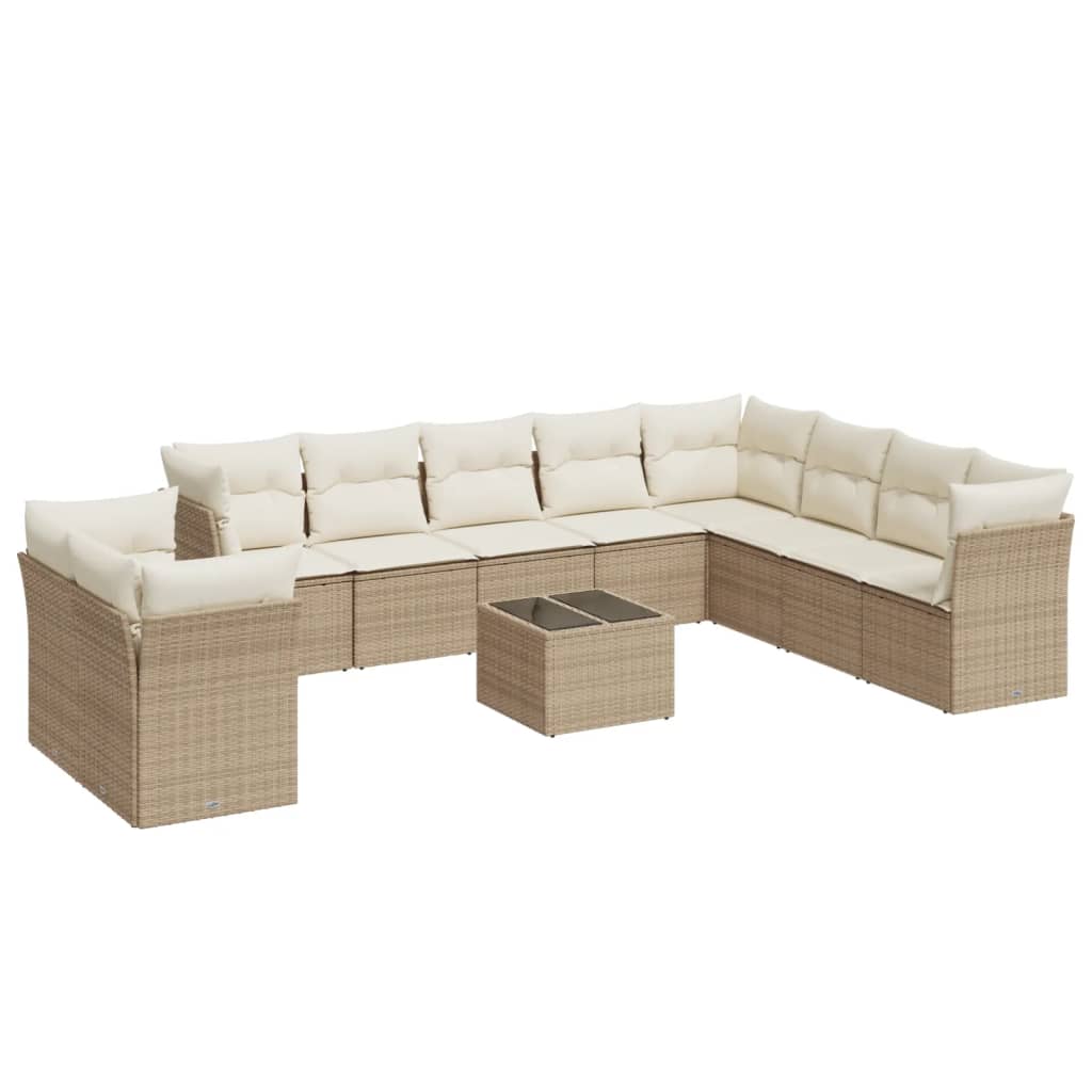 Loungegrupp För Trädgården M. Dynor 11 Delar Beige Konstrotting