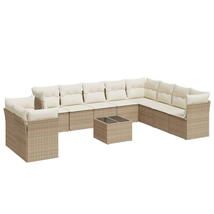Loungegrupp För Trädgården M. Dynor 11 Delar Beige Konstrotting