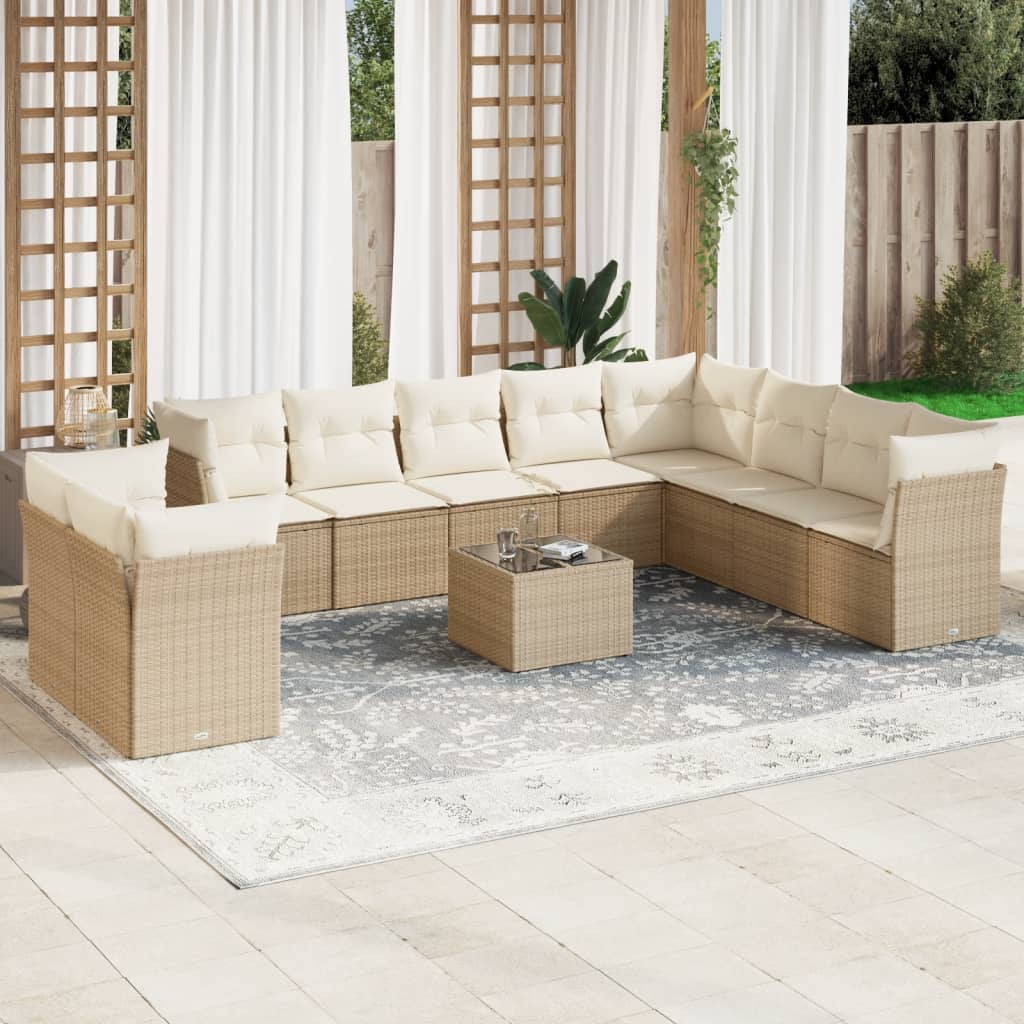 Loungegrupp För Trädgården M. Dynor 11 Delar Beige Konstrotting