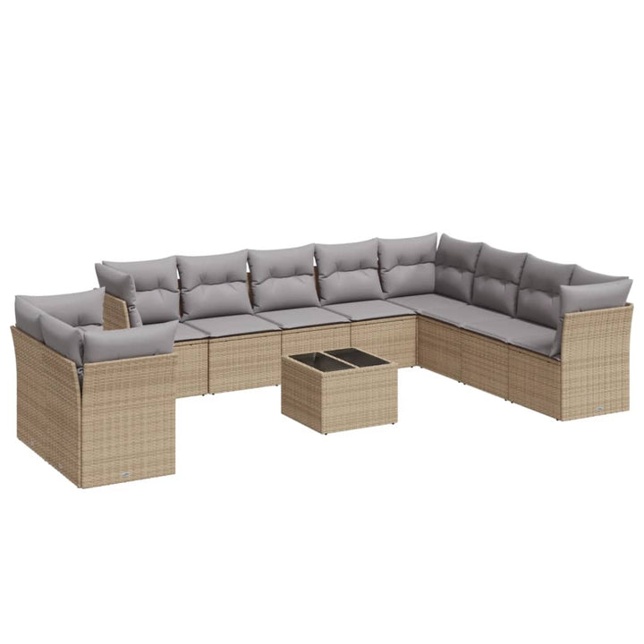 Loungegrupp För Trädgården M. Dynor 11 Delar Beige Konstrotting