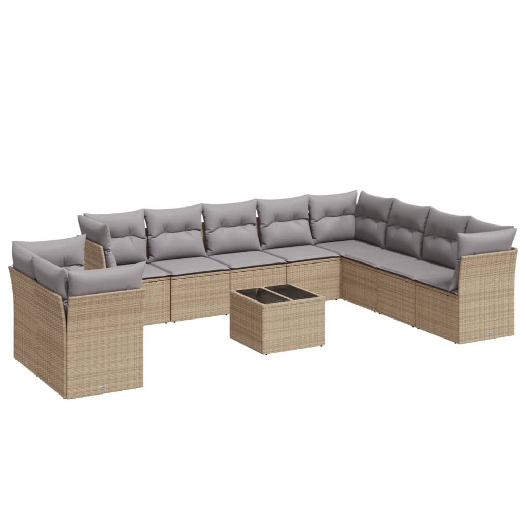 Loungegrupp För Trädgården M. Dynor 11 Delar Beige Konstrotting