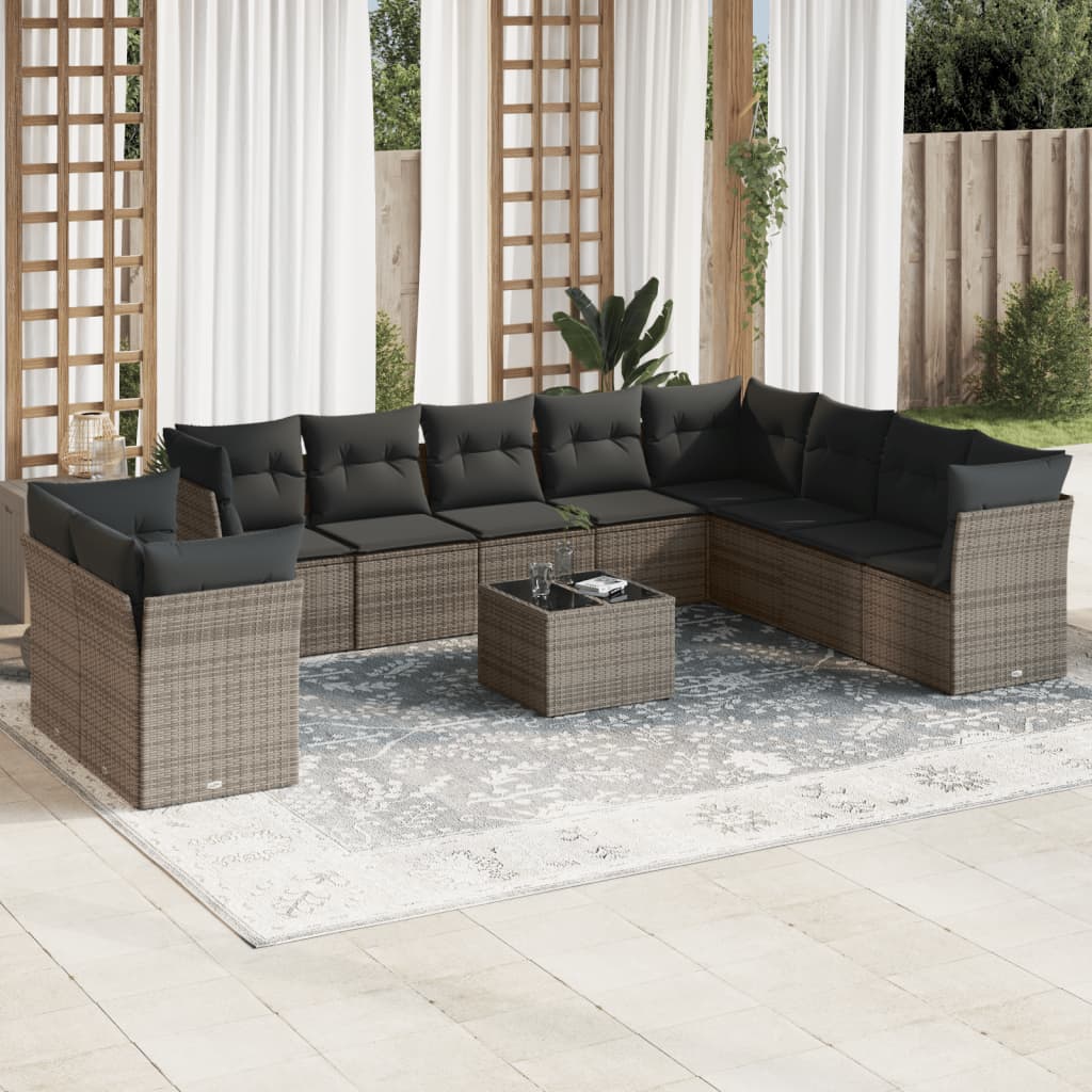 Loungegrupp För Trädgården M. Dynor 11 Delar Beige Konstrotting
