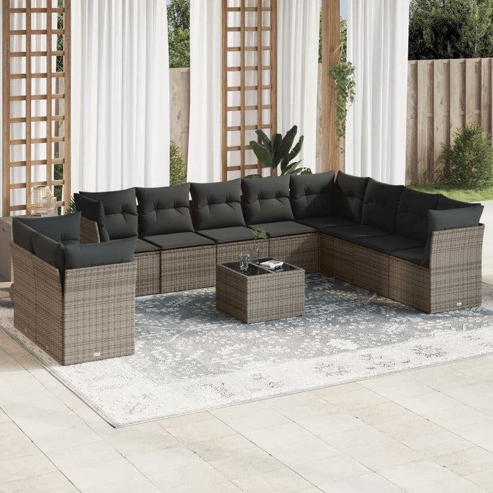 Loungegrupp För Trädgården M. Dynor 11 Delar Beige Konstrotting