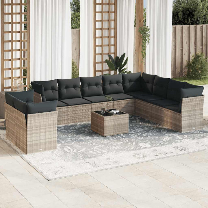 Loungegrupp För Trädgården M. Dynor 11 Delar Beige Konstrotting