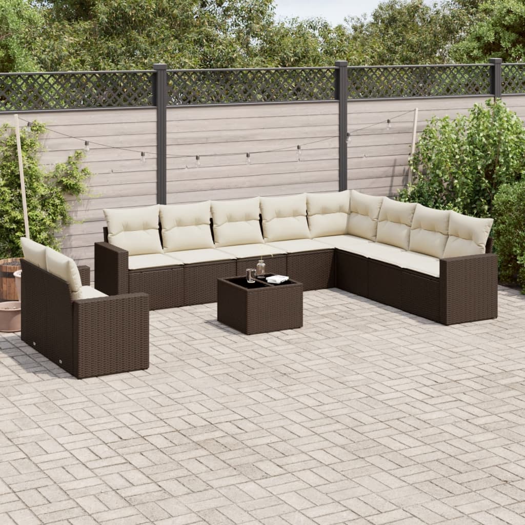 Loungegrupp För Trädgården M. Dynor 11 Delar Beige Konstrotting