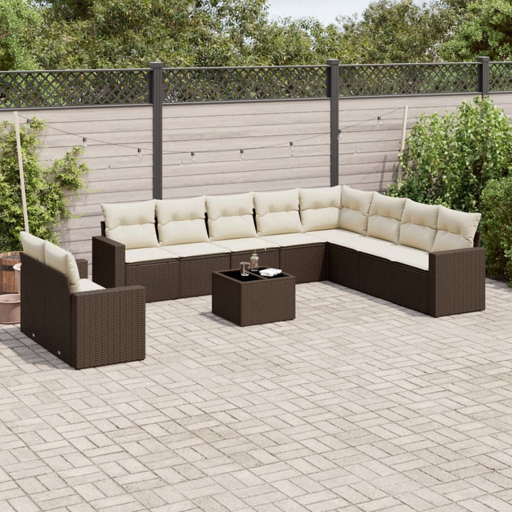 Loungegrupp För Trädgården M. Dynor 11 Delar Beige Konstrotting