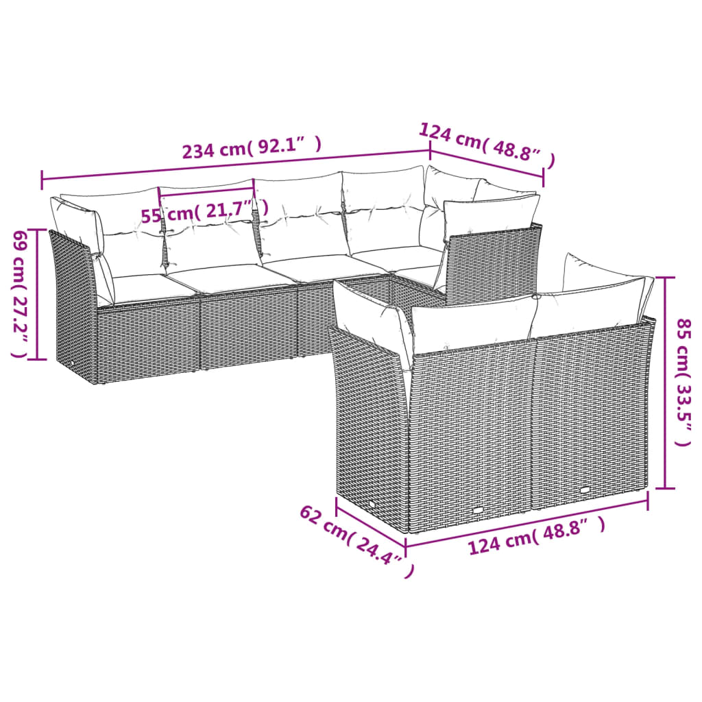 Soffgrupp För Trädgården Med Dynor 7 Delar Svart Konstrotting