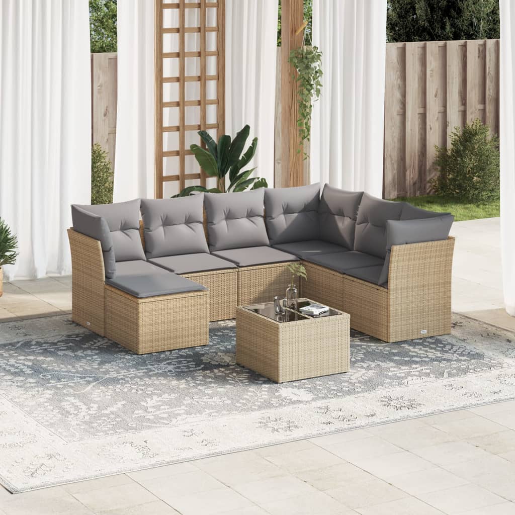 Matgrupp För Trädgården Med Dynor 8 Delar Beige Konstrotting