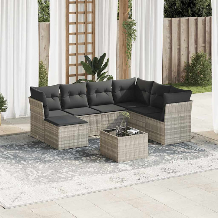 Matgrupp För Trädgården Med Dynor 8 Delar Beige Konstrotting