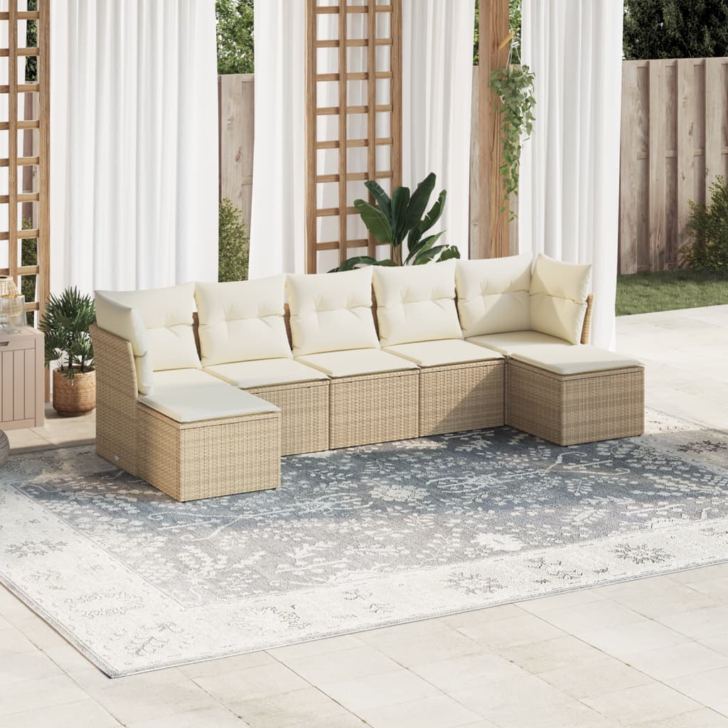 Matgrupp För Trädgården Med Dynor 7 Delar Beige Konstrotting