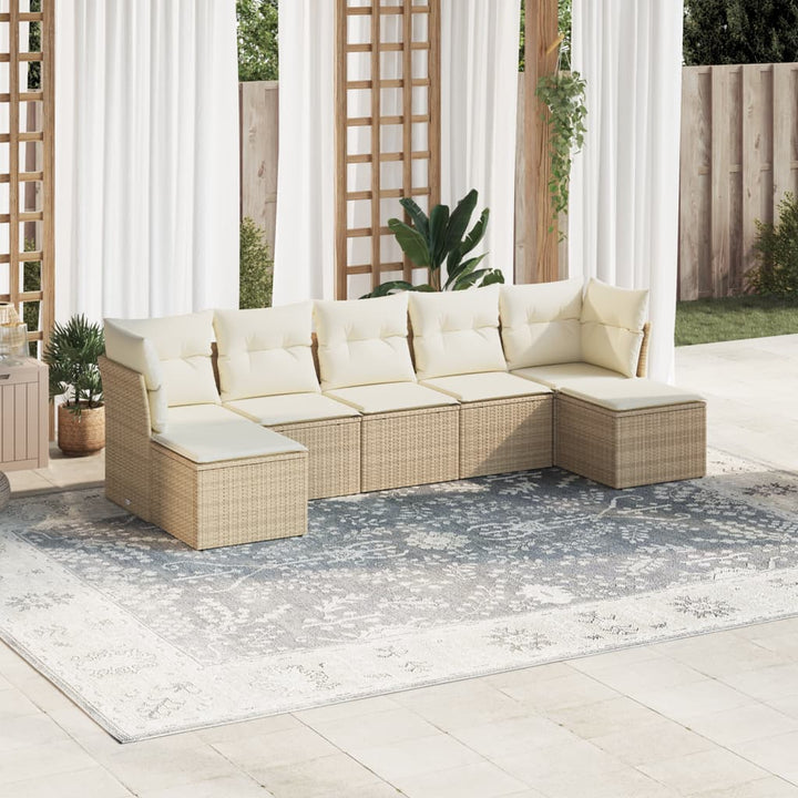 Matgrupp För Trädgården Med Dynor 7 Delar Beige Konstrotting