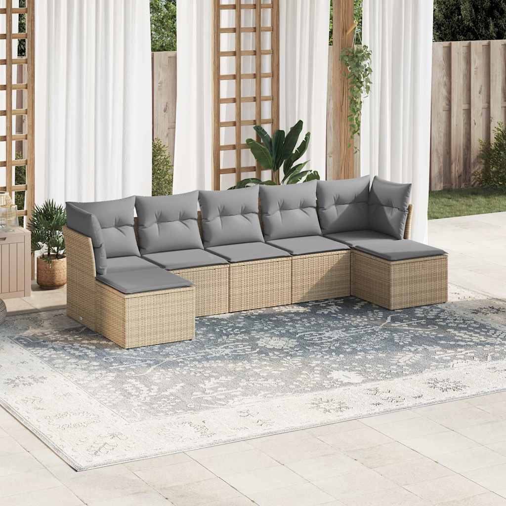 Matgrupp För Trädgården Med Dynor 7 Delar Beige Konstrotting