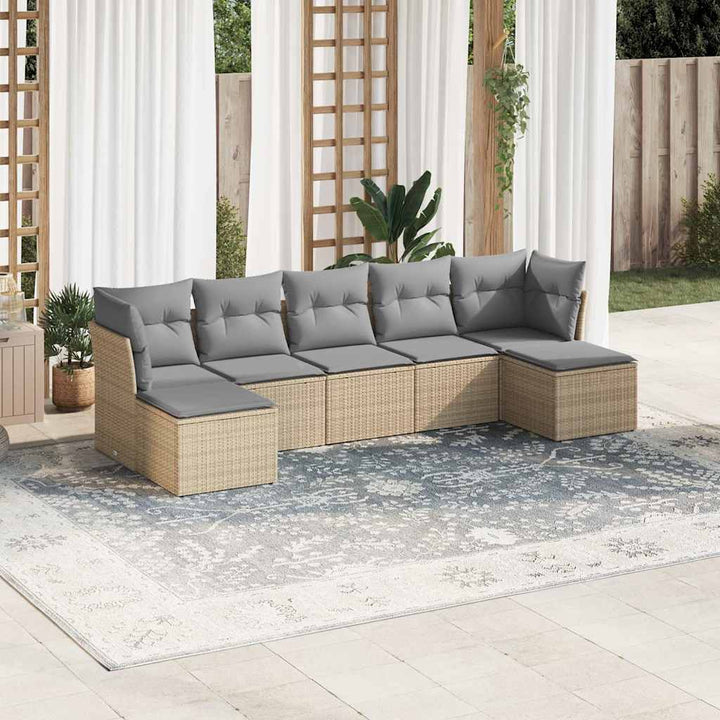 Matgrupp För Trädgården Med Dynor 7 Delar Beige Konstrotting