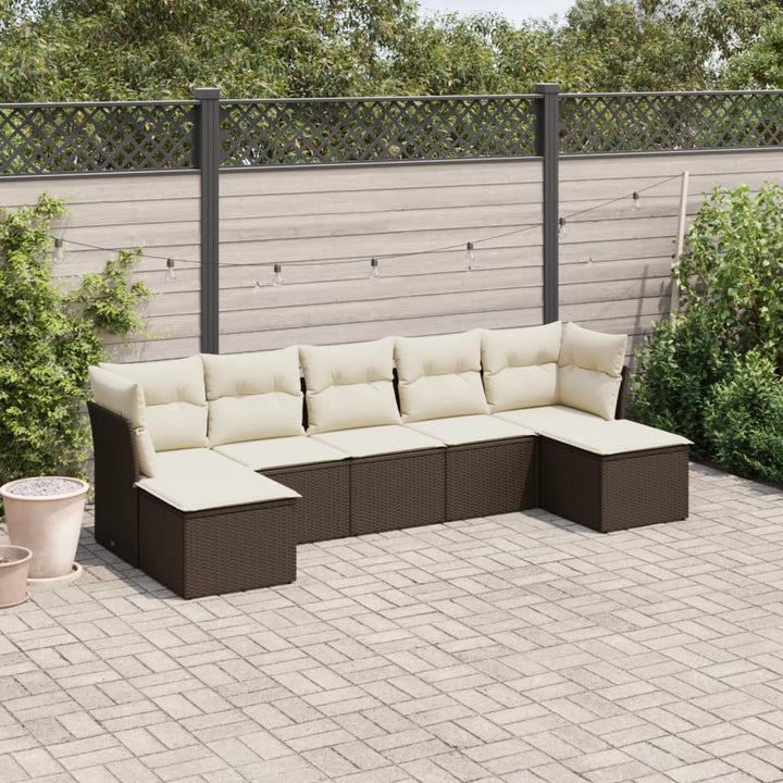 Matgrupp För Trädgården Med Dynor 7 Delar Beige Konstrotting