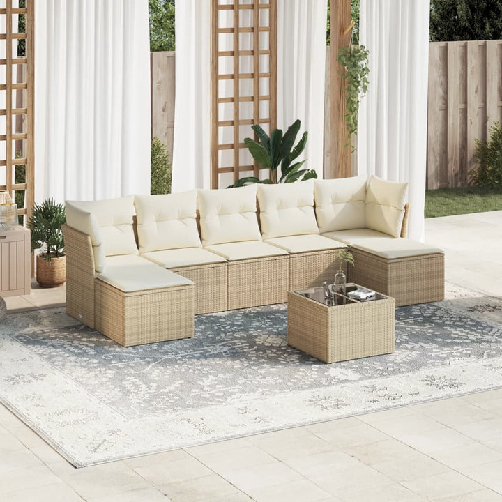 Matgrupp För Trädgården Med Dynor 7 Delar Beige Konstrotting