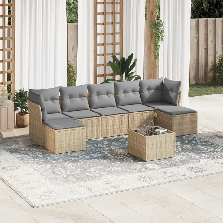 Matgrupp För Trädgården Med Dynor 7 Delar Beige Konstrotting