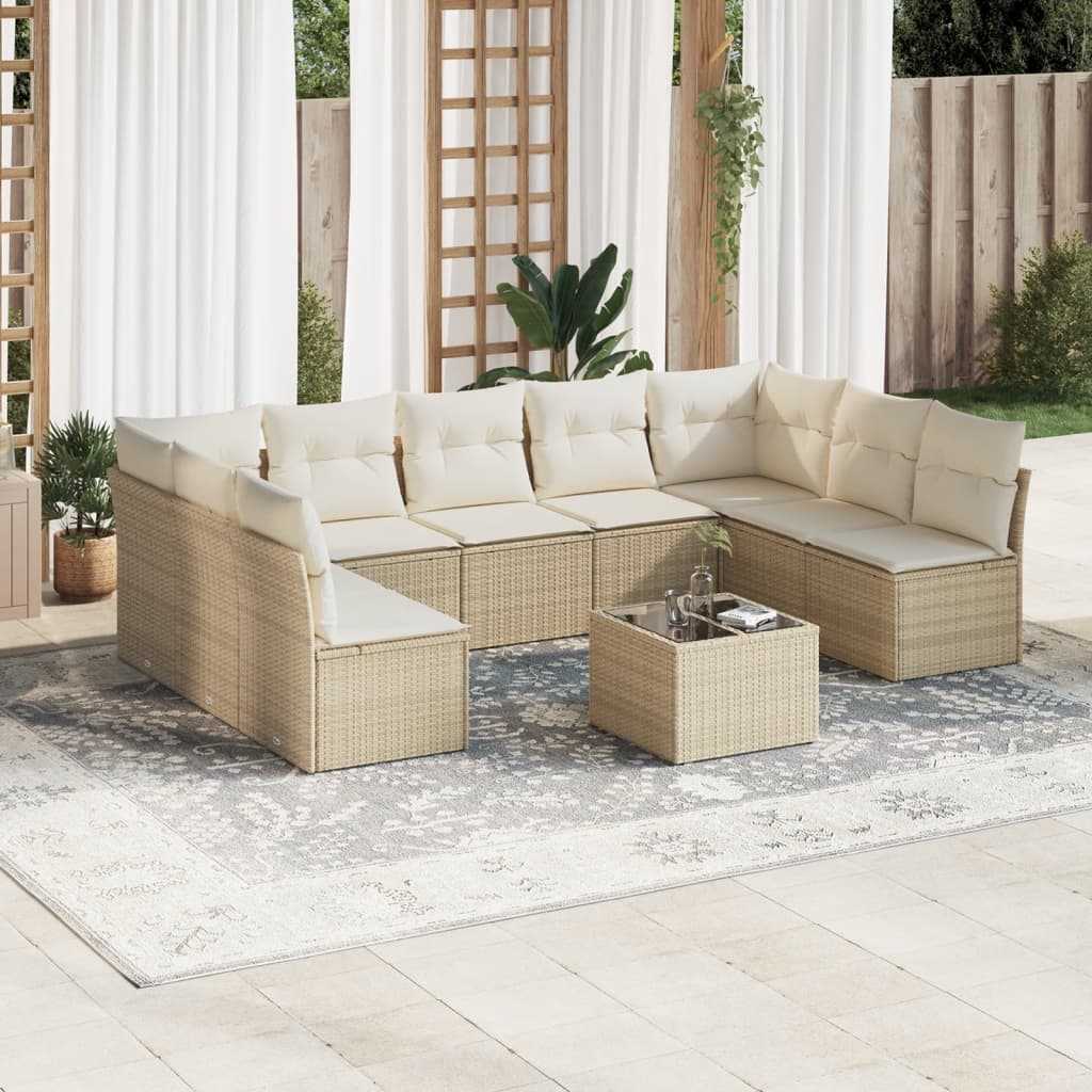 Soffgrupp För Trädgården Med Dynor 9 Delar Beige Konstrotting