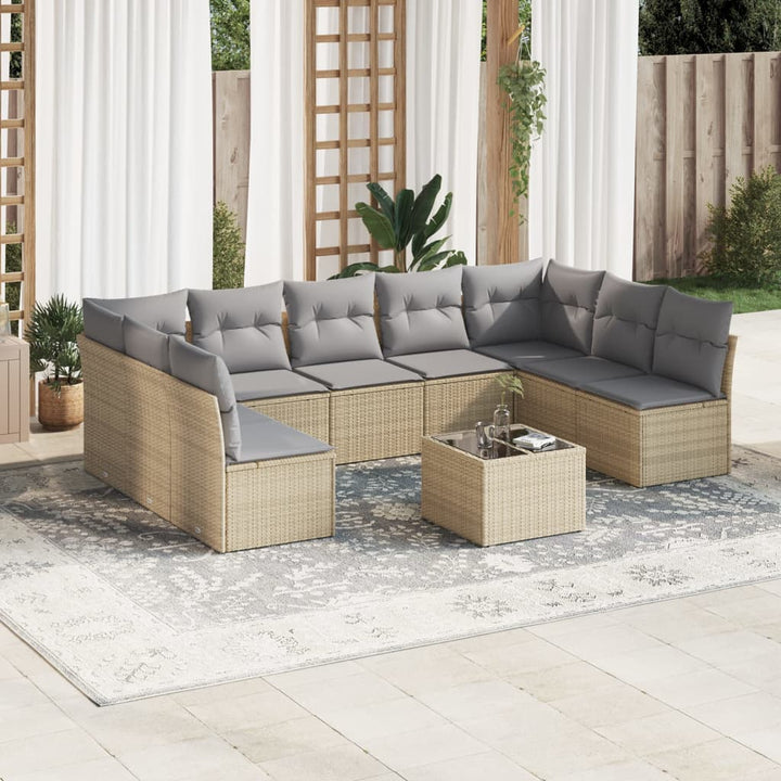 Soffgrupp För Trädgården Med Dynor 9 Delar Beige Konstrotting
